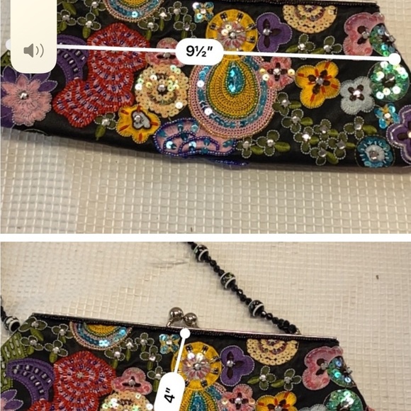 Dainty Vintage Beaded Sequin Floral Mini Handbag Clasp Closure Beaded handle - Picture 3 of 3